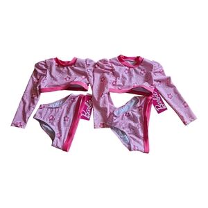 Lot 2 Barbie Toddler Girls Pink Long Sleeve Bikini Swimsuit Bathing UPF50 12 Mth